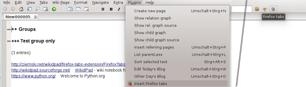 Example screenshot: Wikidpad list of Firefox tabs